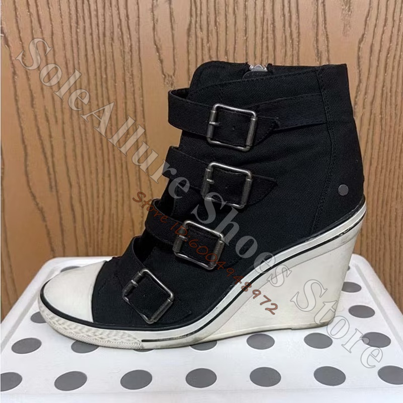 Wedge Espadrille Women - Grey Multi Buckle High Top Wedge