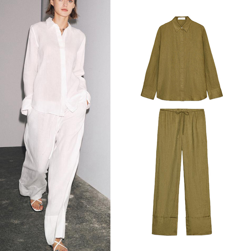 Casual Long Sve Collared irt A - Linen Pant Wide ulasan dan harga