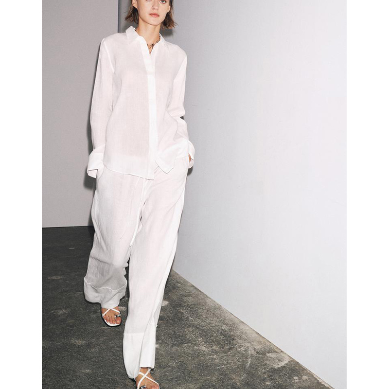 Casual Long Sve Collared irt A - Linen Pant Wide ulasan dan harga