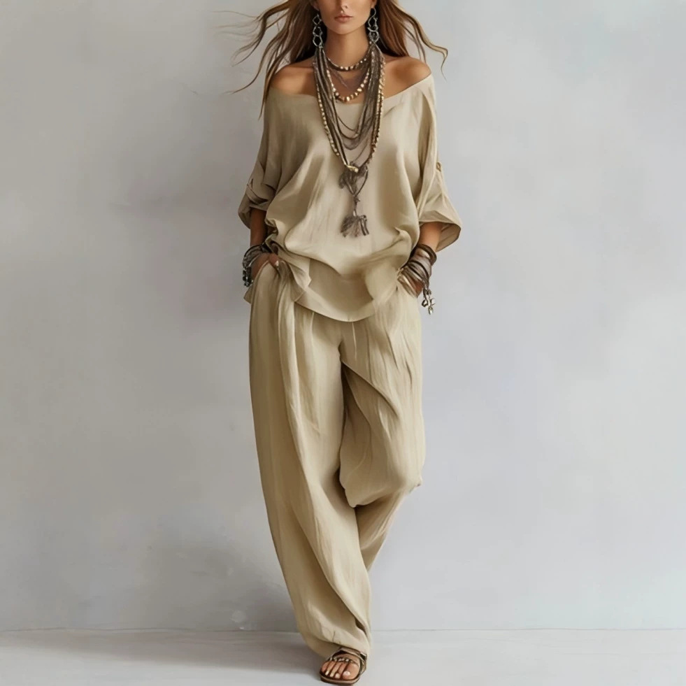 Casual Loose Linen Seven Sleev - Linen Pant Wide ulasan dan harga
