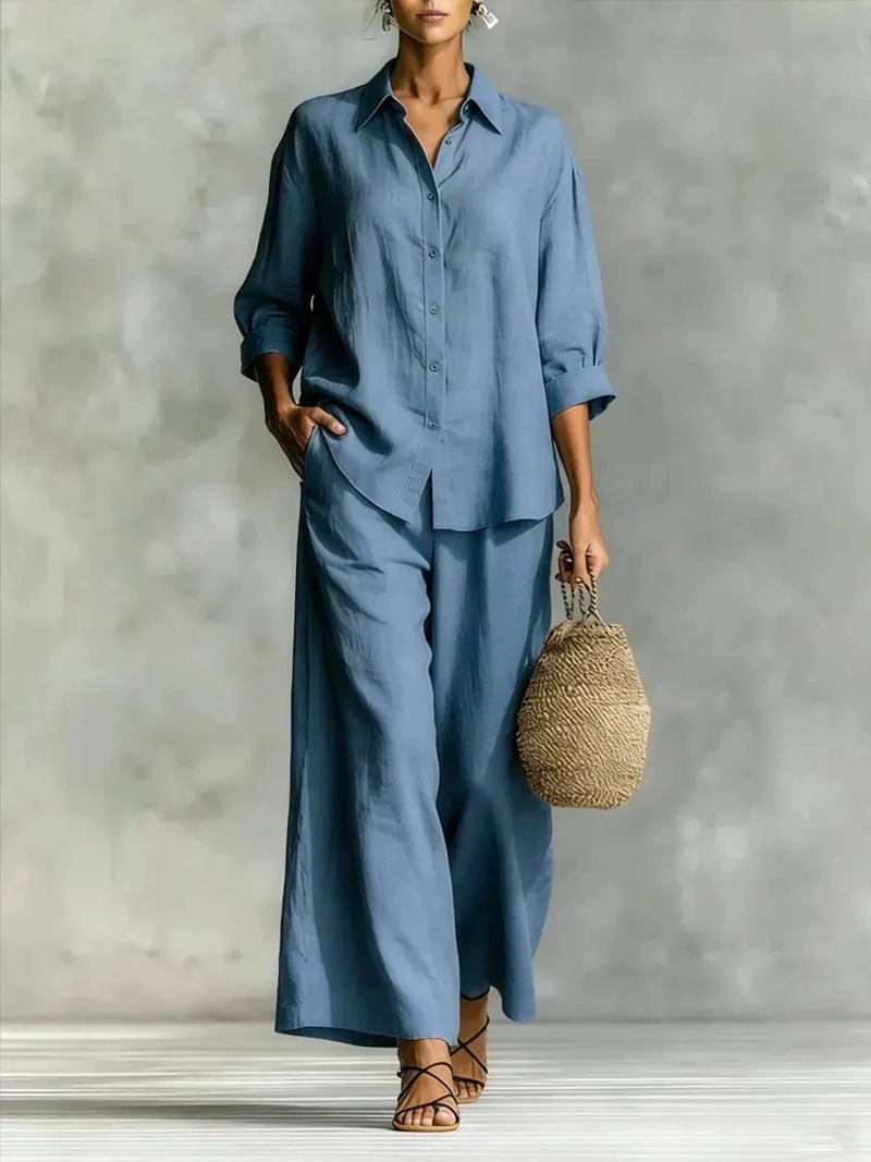 Women's New 7-Sleeve Shirt & W - Linen Pant Wide ulasan dan harga