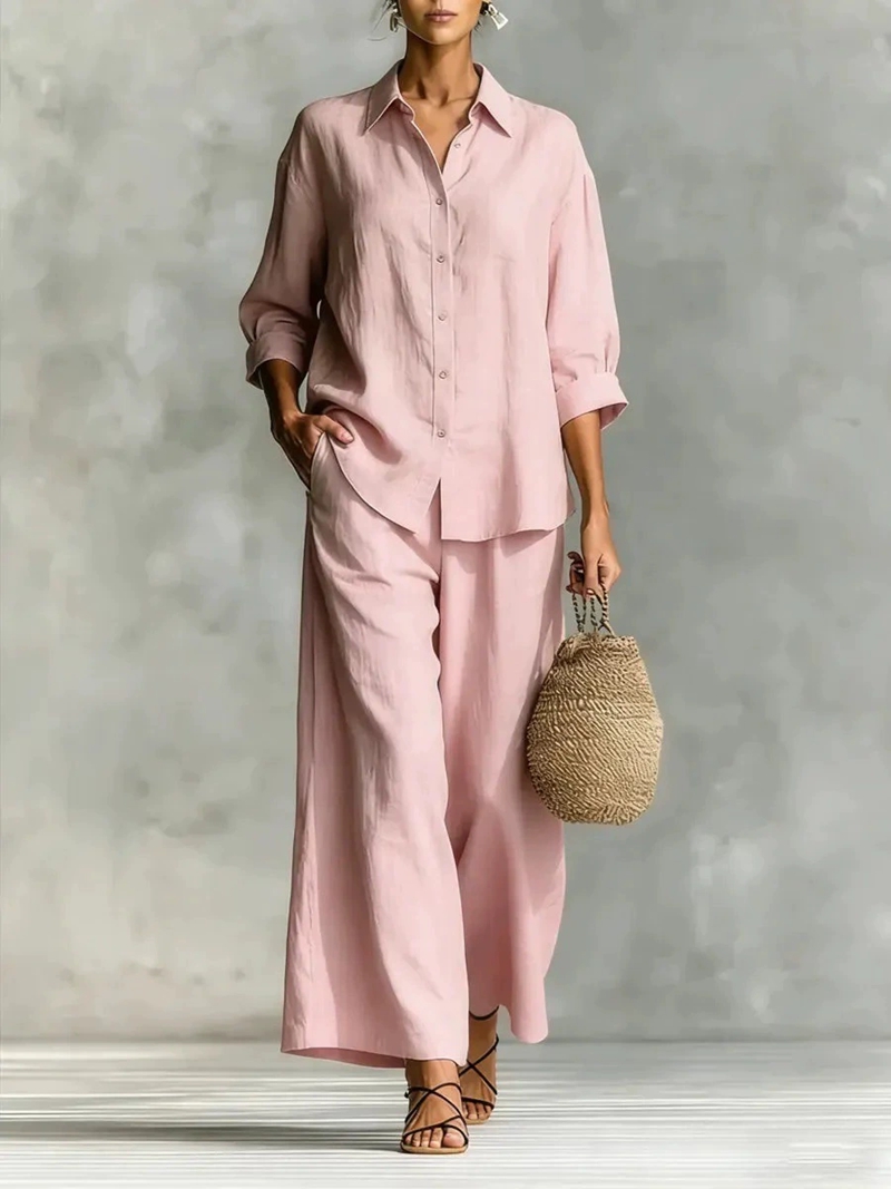 Women's New 7-Sleeve Shirt & W - Linen Pant Wide ulasan dan harga