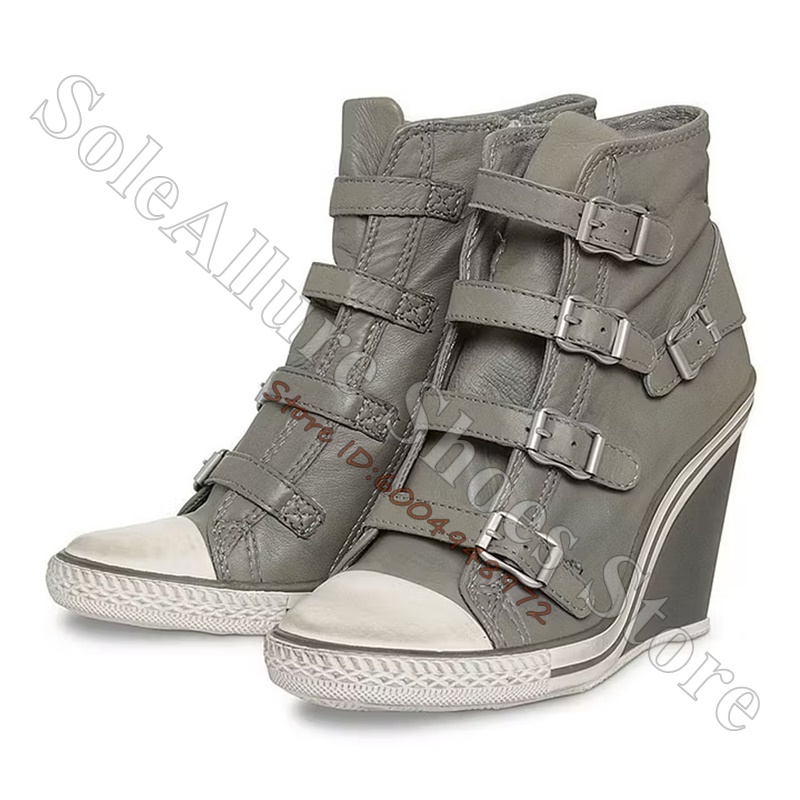 Grey Multi Buckle High Top Wed - Wedge Espadrille Women ulasan dan harga