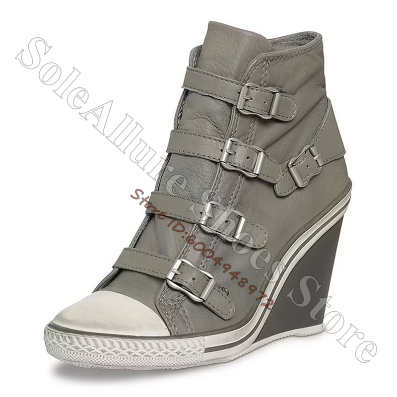 Grey Multi Buckle High Top Wed - Wedge Espadrille Women ulasan dan harga
